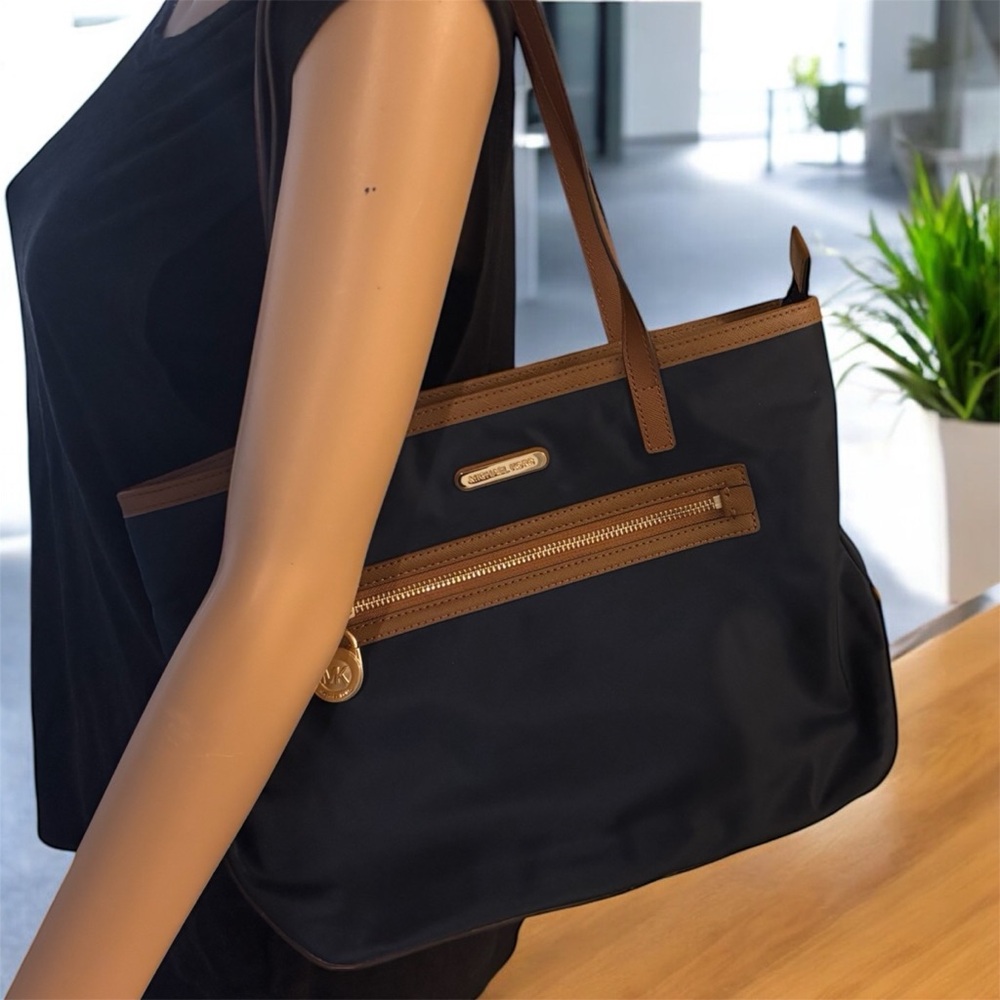 Michael Kors Kempton Navy Blue Nylon & Brown Leather Tote NWOT